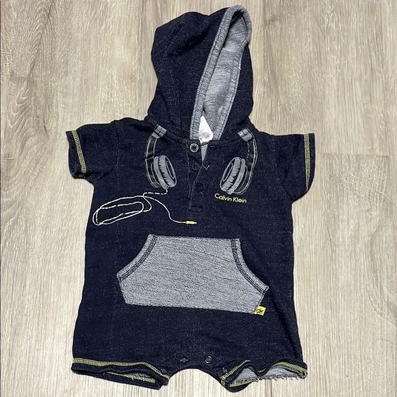Calvin Klein Baby Hoodie Romper in Navy and Gray - Picture 1 of 1